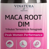VINATURA Maca Root and DIM 200mg capsules bottle for women hormone balance and menopause support, 60 vegan capsules