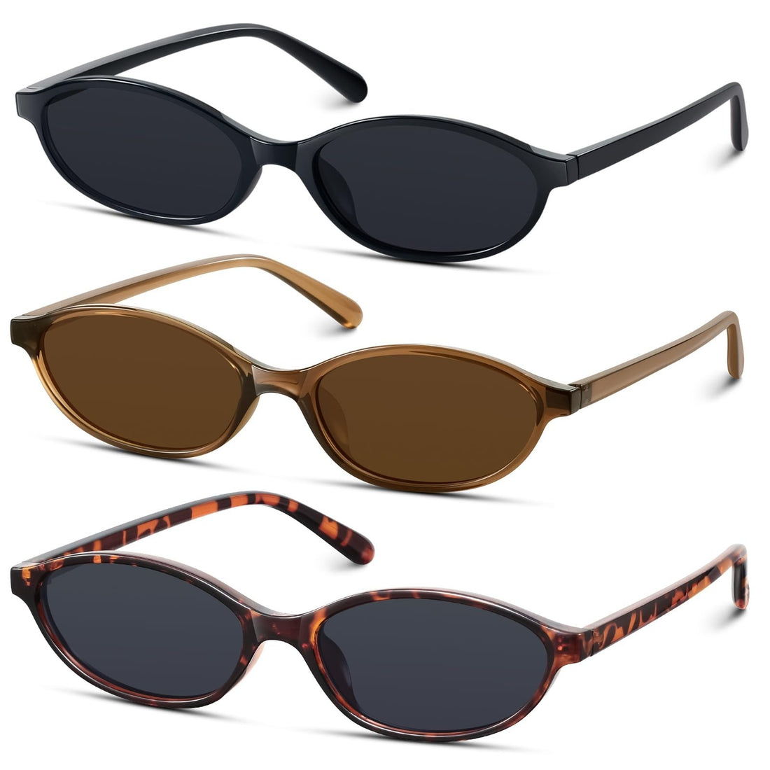 KUGUAOK retro oval cat eye sunglasses for women in black tortoise shell narrow Y2K frame with UV400 lenses