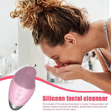 Pink Farsaw silicone facial cleansing brush with heated eye massager attachment, USB rechargeable, waterproof design - view 5