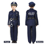 Kids dark blue police officer costume set size S with hat, badge belt, handcuffs, walkie talkie and whistle included - view 2
