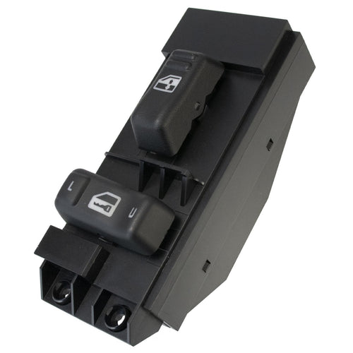 Black 12-pin passenger side power window switch with push button design for 2000-2002 Chevy Silverado and GMC Sierra