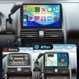 Podofo 9-inch Android double-din car stereo with touchscreen showing wireless CarPlay interface for Honda CRV 2002-2006 - view 2
