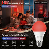 Two Neporal A19 red LED light bulbs with E26 base emitting warm red-orange glow, 625nm blue light blocking sleep bulbs - view 5