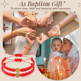 Set of 20 red and gold cord Saint Benedict medal bracelets with S-hook clasp displayed on a flat surface - view 4