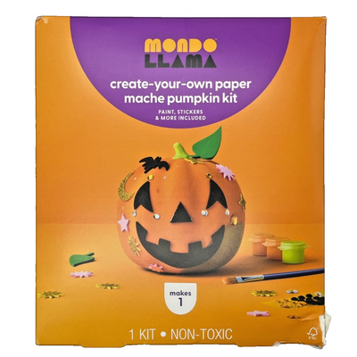 Mondo Llama paper mache pumpkin craft kit with gem stickers, paint pots and paintbrush for kids Halloween DIY