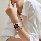 Cagos slim pink micro fiber leather Apple Watch band with wave boho pattern, shown on 38mm 40mm 41mm watch - view 2