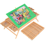 Fanwer wooden jigsaw puzzle table with 4 sliding drawers, green felt surface, and tilting foldable desktop for 1500-piece puzzles - view 6