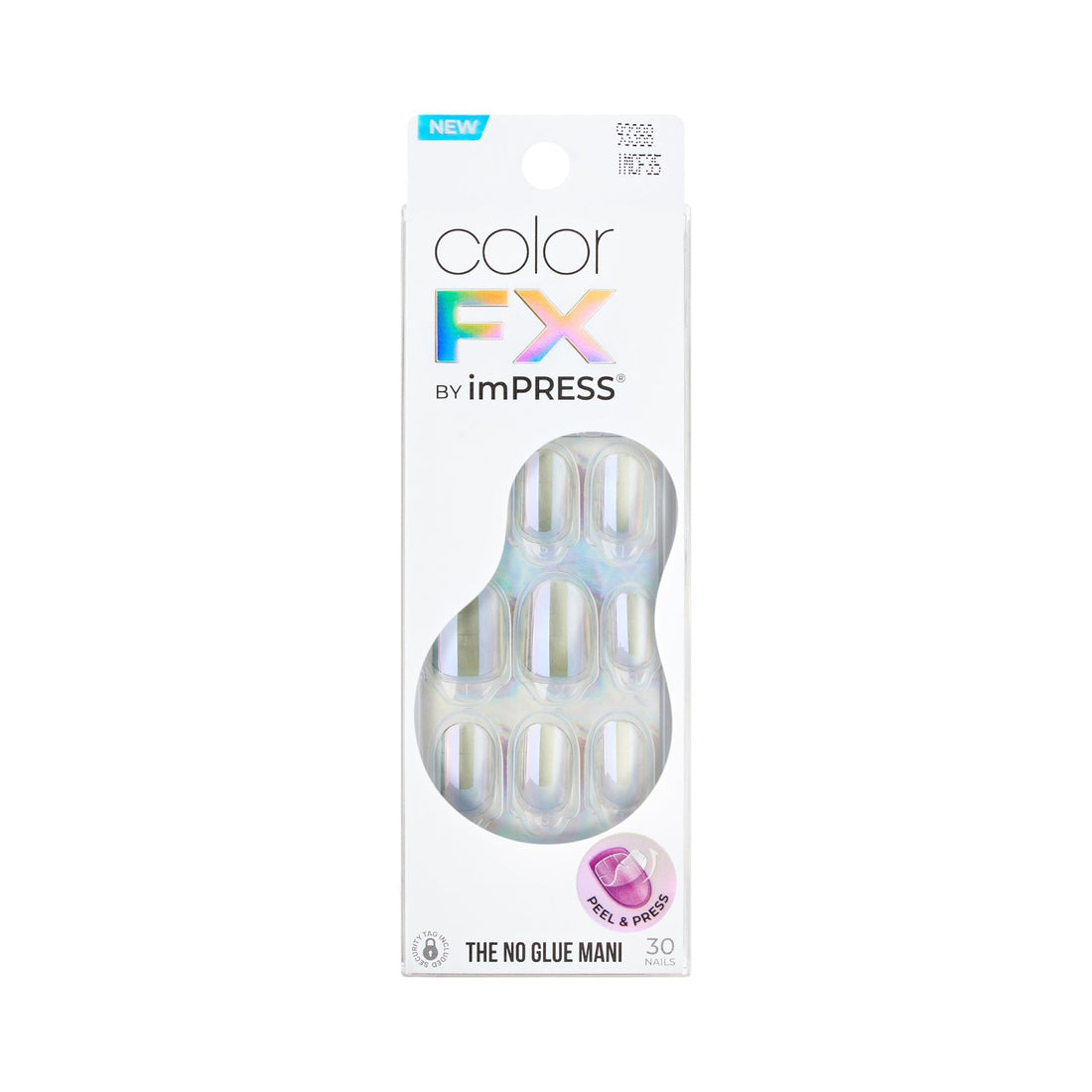 Kiss imPRESS colorFX Sour Love silver pearlescent short oval press-on nails kit, 30 count, factory sealed