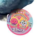ZIPPETZ 7-inch reversible plush toy showing dinosaur side and dragon side with expressive googly eyes on multicolor soft fabric - view 3