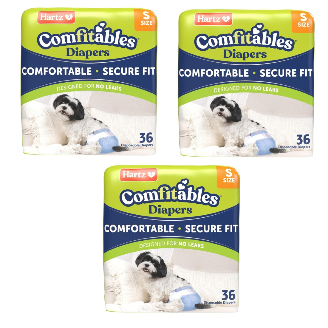 Hartz disposable dog diapers size small white 3-pack bundle of 108 count with adjustable velcro tabs
