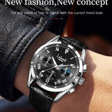 Devaco men's 42mm brown dial quartz chronograph watch with genuine leather strap and stainless steel case - view 2