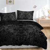 Black gothic skull floral king duvet cover set with 2 pillow shams, Tree of Life print on microfiber bedding - view 3