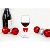 Set of 2 Holiday Time clear red wine glasses with decorative red bow on stem, 15.5oz, for Christmas party - view 4