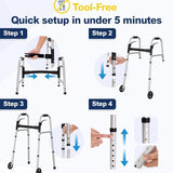 HOLYHEAL Folding Senior Walker with Ski Glides & 5" Wheels – 350lb Capacity — view 6 of 7
