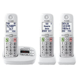 Panasonic KX-TGU433W white cordless phone system with 3 handsets featuring large display and big buttons