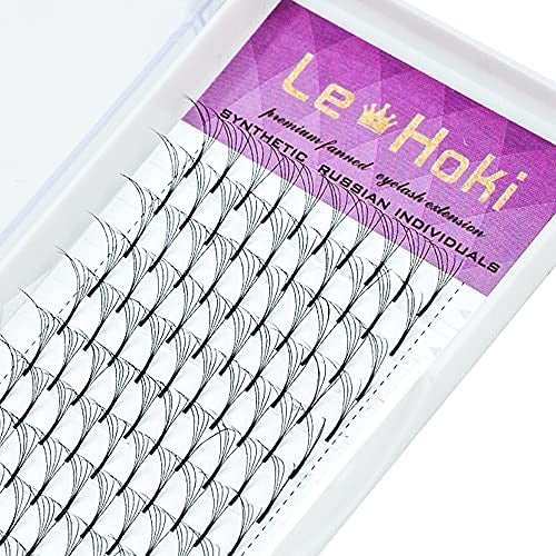 Le-Hoki 5D premade volume lash extensions tray with 120 C curl 0.07mm 12mm black fans in 12 rows