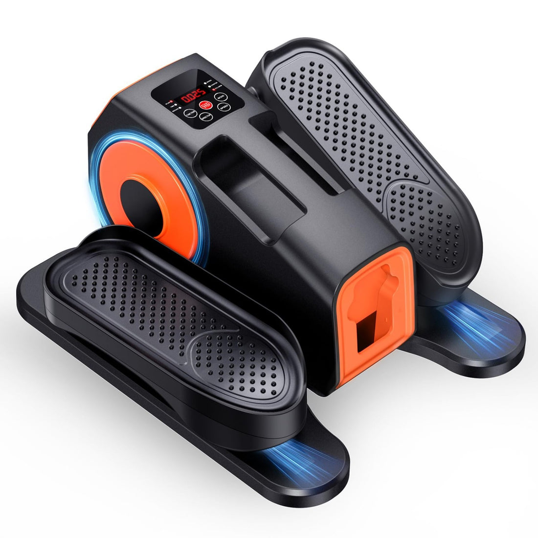 GUGTTR under desk elliptical pedal exerciser shown on floor beneath a desk, compact 17x15 inch unit with remote control
