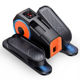 GUGTTR under desk elliptical pedal exerciser shown on floor beneath a desk, compact 17x15 inch unit with remote control