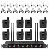 Tonor TW388 black UHF wireless microphone system with headset, lavalier mic, bodypack transmitters, and metal receiver unit