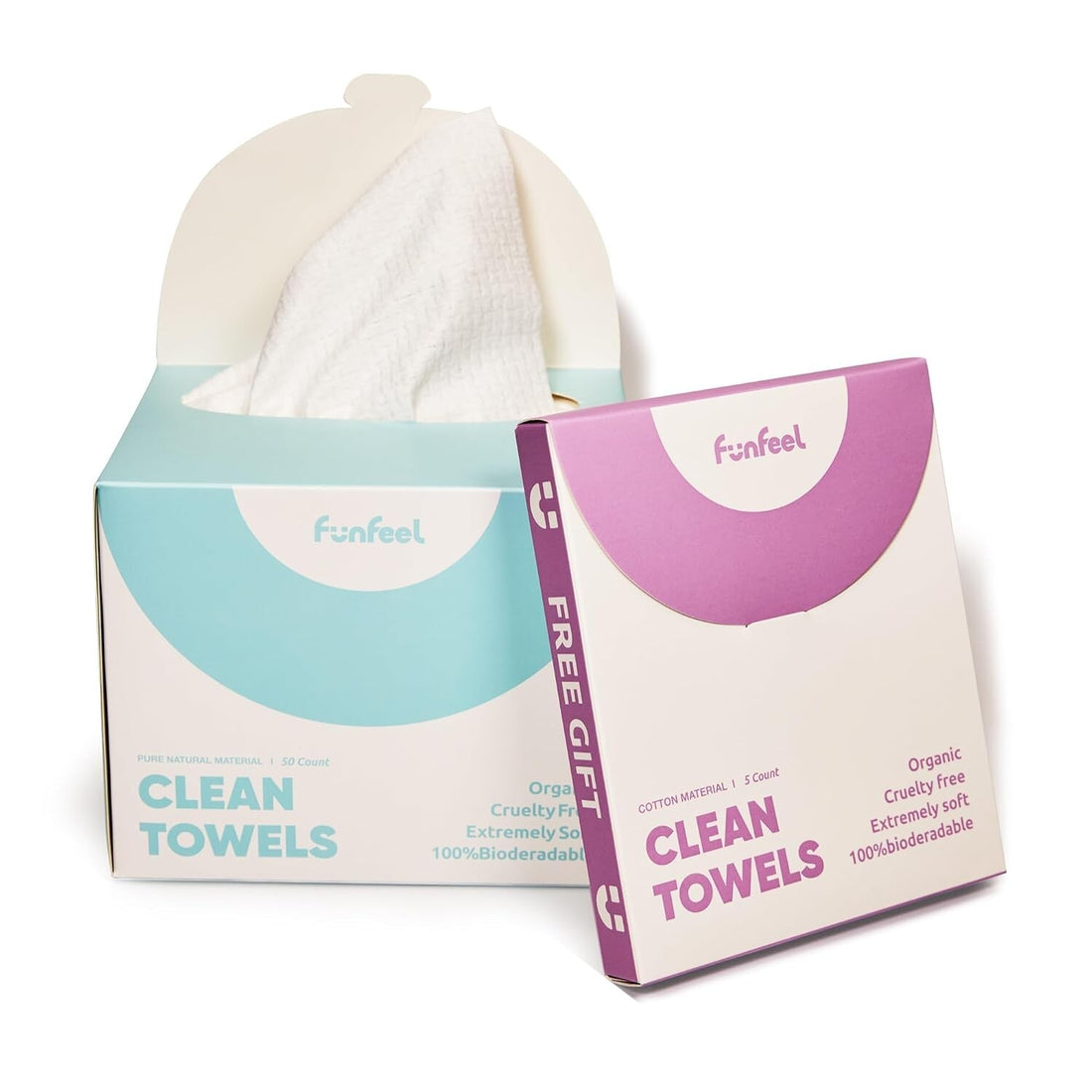 FUNFEEL white disposable face towels 10x12 inch plant-based biodegradable 55-count pack for makeup removal sensitive skin
