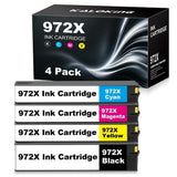KALOKING HP 972X compatible ink cartridge 4-pack showing black, cyan, magenta, and yellow cartridges for HP PageWide Pro
