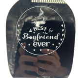 Black USB mug warmer coaster engraved 'Best Boyfriend Ever' paired with ceramic mug, desk boyfriend gift set - view 2