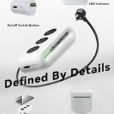 FansDreams black 6-port power strip with 3 AC outlets and 2 USB-C ports on desk with 5ft flat plug extension cord - view 6