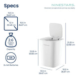 Ninestars 2.6 Gallon Touchless Motion Sensor Trash Can – Soft Close White — view 8 of 8