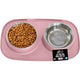 Gorilla Grip Dog Bowl Set with Pink Silicone Mat - 304 Stainless Steel 2 Cup