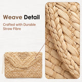 KUKEANVO khaki woven straw envelope clutch purse with magnetic closure and wrist strap on white background - view 6