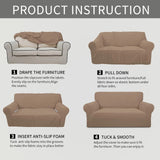 Easy-Going camel check jacquard stretch slipcover fitted over a 3-seater sofa with elastic bottom and smooth tailored coverage - view 8