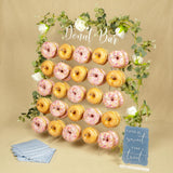 Clear acrylic donut wall display stand 26x22 inches with 25 pegs holding donuts for wedding party decor by Opal Lily - view 3