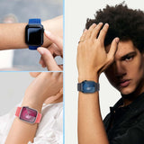 Four multicolor stretchy nylon solo loop Apple Watch bands laid flat, compatible with 38mm 40mm and 41mm models - view 6