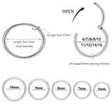 Two silver titanium hinged clicker nose ring hoops 16G 10mm for septum cartilage and helix piercings on white background - view 3
