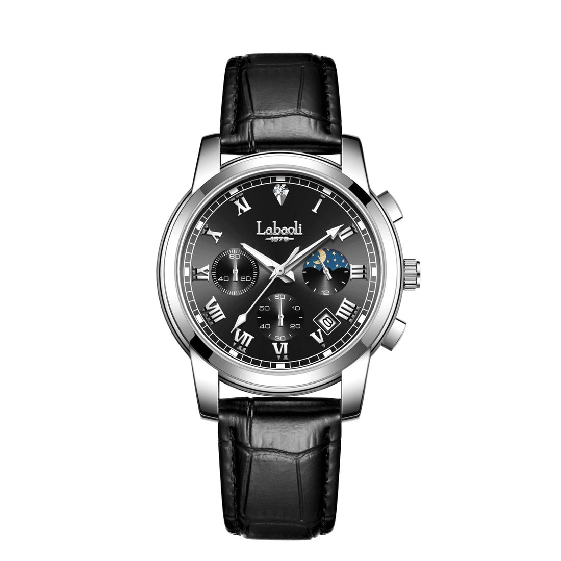 Devaco men's 42mm brown dial quartz chronograph watch with genuine leather strap and stainless steel case