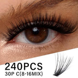 VYRILA 240 individual DIY lash clusters in mixed 8-16mm lengths with C curl and 3D wispy faux mink finish, black - view 8