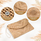 KUKEANVO khaki woven straw envelope clutch purse with magnetic closure and wrist strap on white background - view 4