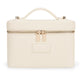 HiTotes Beige Leather Travel Makeup Bag with Removable Divider & Zipper