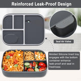 Caperci 47oz dark gray stackable bento lunch box with 4 compartments, locking clips, and built-in utensil set - view 3