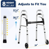 HOLYHEAL Folding Senior Walker with Ski Glides & 5" Wheels – 350lb Capacity — view 7 of 7