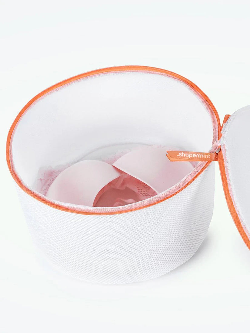 Shapermint white cylindrical large mesh laundry wash bag with zipper closure for protecting bras and delicate lingerie