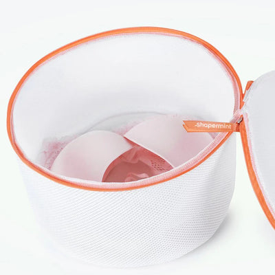 Shapermint white cylindrical large mesh laundry wash bag with zipper closure for protecting bras and delicate lingerie