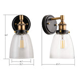 Linea Di Liara Fiorentino matte black and antique brass wall sconce with clear glass shade and LED filament bulb - view 2