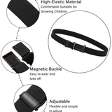 Three black elastic stretch kids belts with magnetic buckle closures by AWAYTR, adjustable for waist sizes 15 to 28 inches - view 3