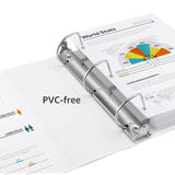 Four white AmazonBasics 2-inch D-ring binders stacked, each holding 500 letter-size sheets with interior pockets - view 5