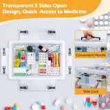 Clear extra large 20-quart medicine storage box with wheels, open side doors, and two removable organizer trays visible inside - view 3