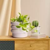 JOFAMY 6-inch tiered bubble ceramic planter pot in matte creamy white finish with stacked doughnut silhouette and drainage hole - view 6