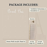 Clear acrylic donut wall display stand 26x22 inches with 25 pegs holding donuts for wedding party decor by Opal Lily - view 6