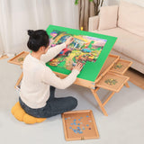 Fanwer wooden jigsaw puzzle table with 4 sliding drawers, green felt surface, and tilting foldable desktop for 1500-piece puzzles