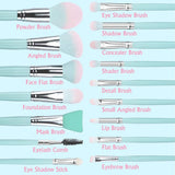 DUAIU 16-piece blue wooden handle makeup brush set with synthetic bristles displayed beside a blue fabric travel bag - view 3